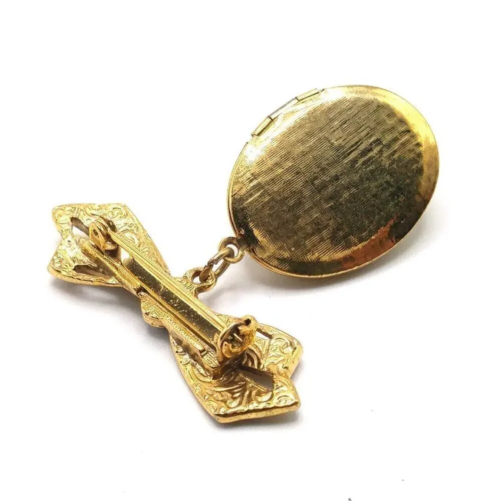 1928 Company Vintage Locket Brooch, Floral Cabochon, Photos 1